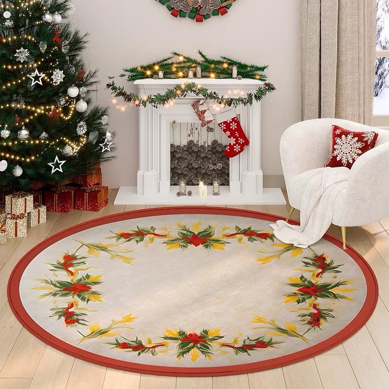 Christmas Themed Carpet Round Living Room Bedroom Non-Slip Decorative Mat Rectangular Entrance Can Be Tailored Floor Mat