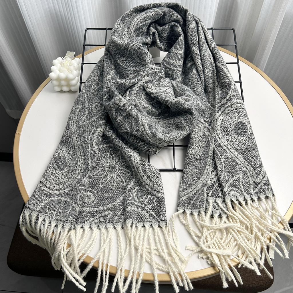 New Autumn and Winter Scarf with Cashew Flower Warm Large Shawl Imitation Cashmere Long Tassel Scarf