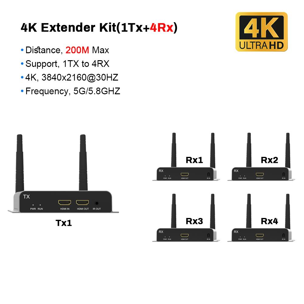 Extender 150M 200M 4K 1080P Wireless Hdmi Extender Video Transmitter Receiver 1X4 1X1 1X2 1X3 Hdmi Wireless Extender
