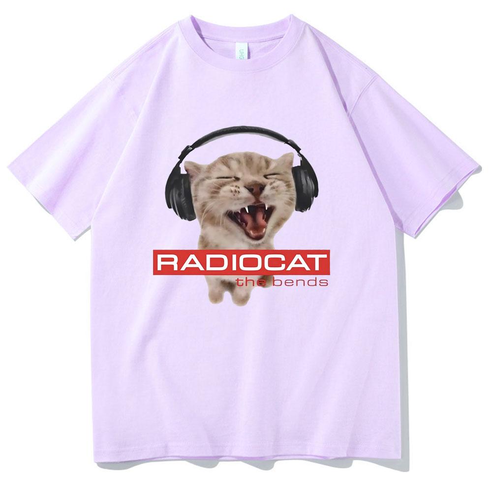 British Rock Band Radiohead Funny Radiocat The Bends Print Tshirt Men Women Vintage Gothic Oversized Tshirt Male Meme T Shirts