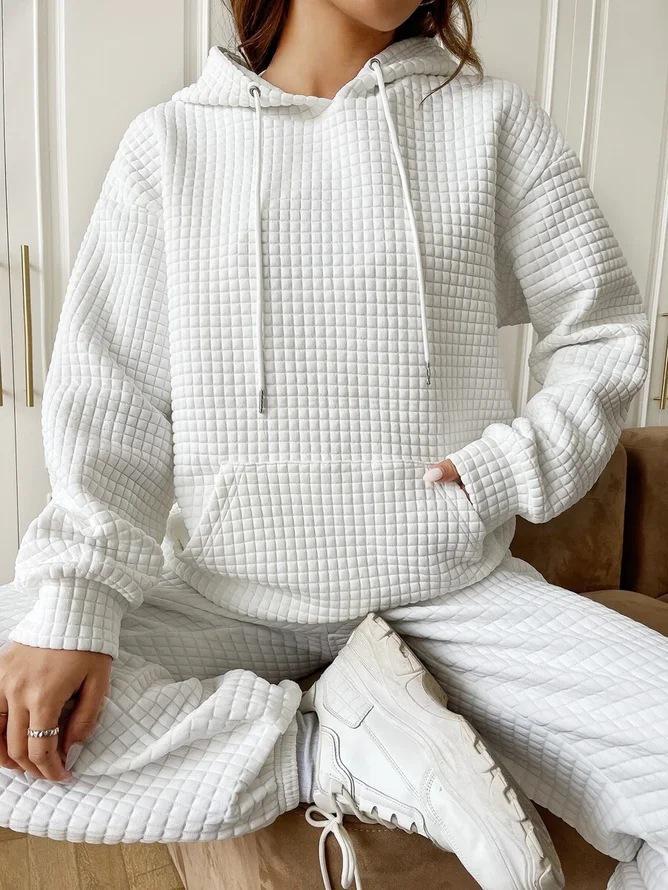 

2024 Women s European and American Waffle Knit Crew Neck Long Sleeve Sweatshirt Medium