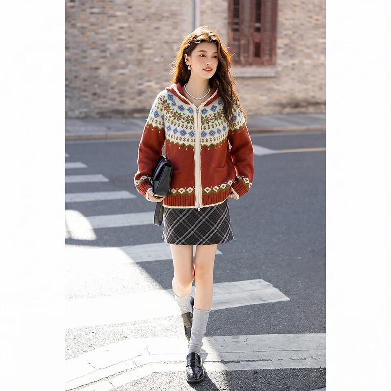 Mokana Women's Fair Isle Hooded Knitted Sweater