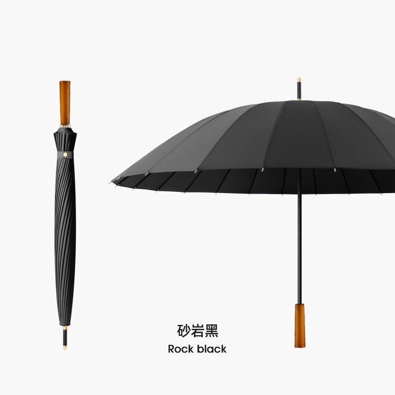 24-Rib Automatic Long Handle Umbrella Men Heavy Rain Windproof Wooden Large Adult