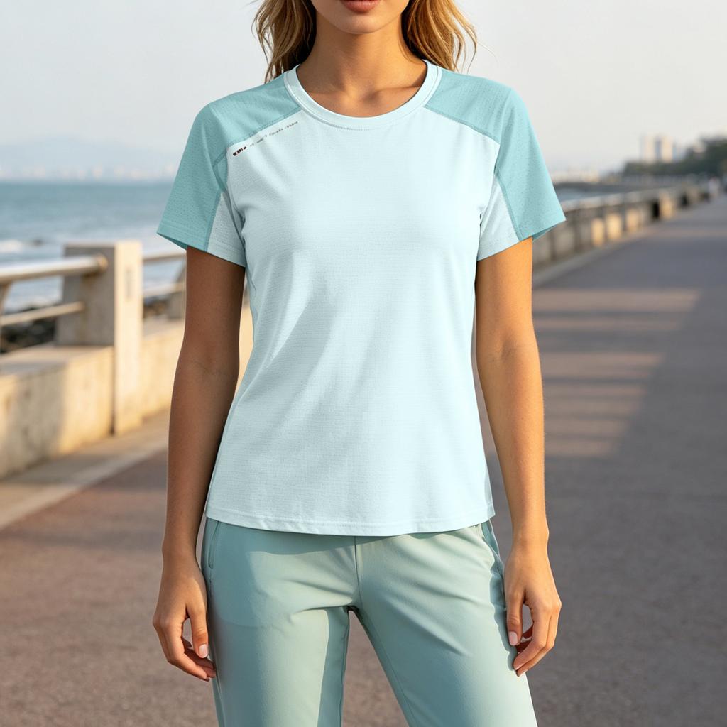 Women Outdoor Sports Breathable Sweat Absorption Short Sleeve Shirt High Elastic Quick Dry Loose Fit Fitness T Shirt Suitable for Training