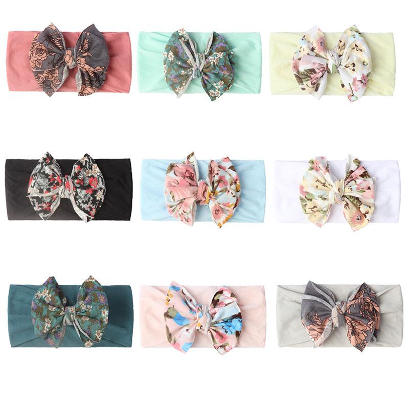 

Детская повязка на голову с цветочным принтом, мягкая нейлоновая повязка для волос для новорожденных девочек, повязки на голову, банты, детский тюрбан, головной убор, детские аксессуары для волос