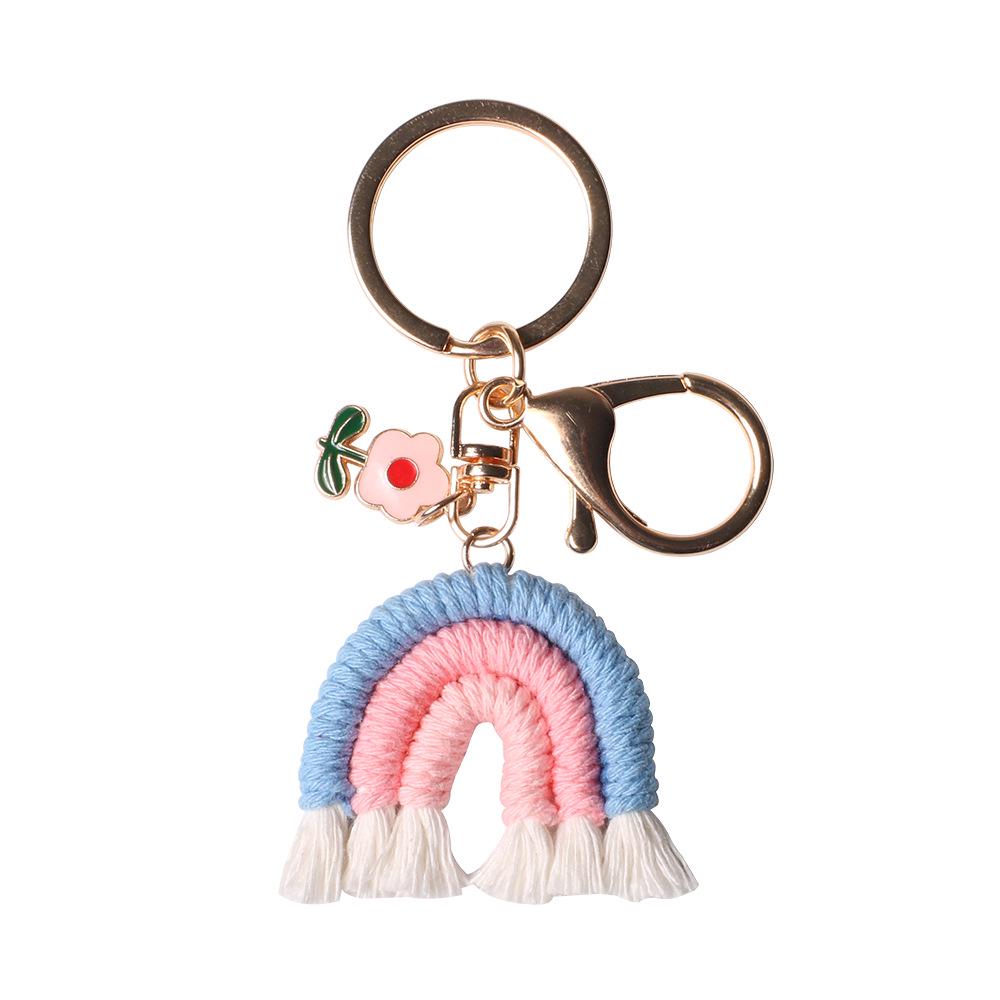 Handmade Multicolor Gradient Crochet Rainbow Tassel Keychain Accessory