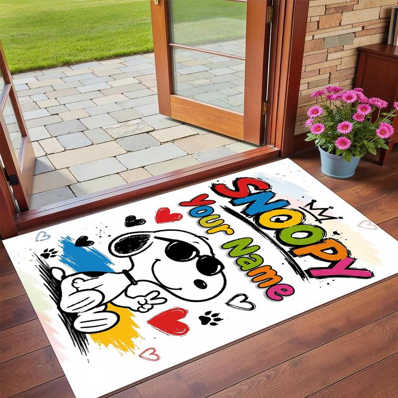 Crystal Velvet Rug Custom Name Text, Soft Non Slip Floor Mat Home DecorSnoopy Peanuts