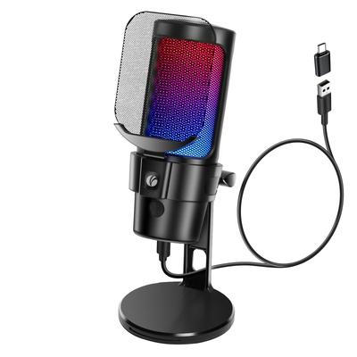 USB Condenser Gaming Microphone for PC with RGB Lighting, Touch Mute, Noise Reduction, Unidirectional Pitch, Recording, Pop Filter, and Microphone Sta