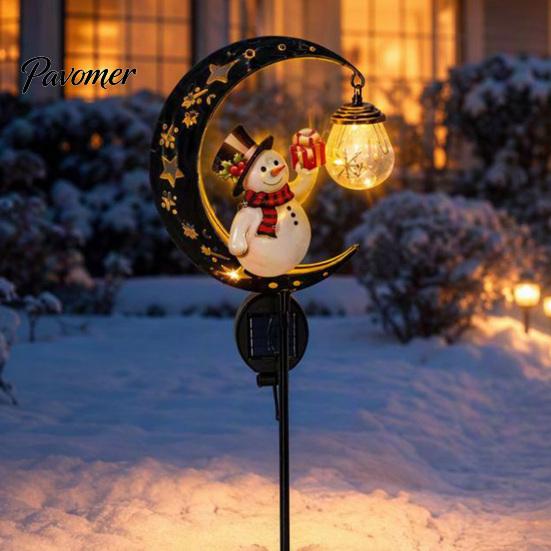 Easy Installation Outdoor Path Lights Snowman Garden Stake Light, Solar Powered Crescent Moon Lamp, Illuminated Pathway Decor for Holidays Warm