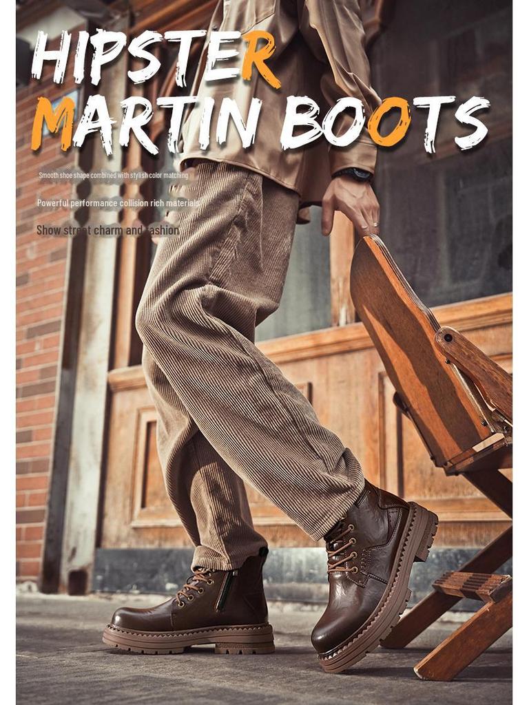 Men's Retro High-Top Martin Boots – Lightweight, Breathable, British Style Motorcycle and Work Boots for Autumn/Winter.