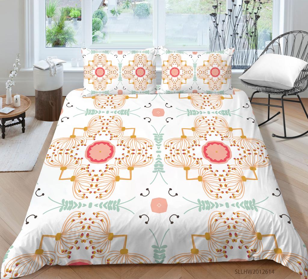 3D-Farbmuster bedruckte Bettwäsche, Einzelbett, Doppelbett, volle Größe, Vintage-Blumenmuster, Kissenbezug und Bettbezug, 2 oder 3 bequeme Heimdekoration