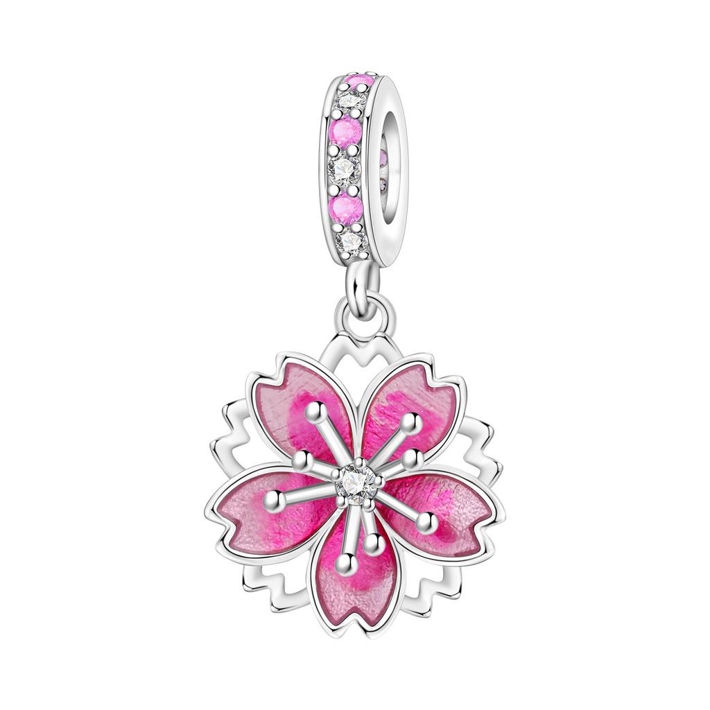 925 Silver Iris Cherry Blossom Beaded Pendant Bracelet Necklace Set Jewelry Accessories