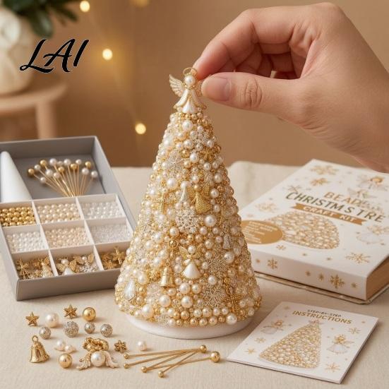 Zero-based Beading Material Kit DIY Christmas Tree for Adults Beginners Handmade 3D Ornament with Full Miniature Forest Desktop Display Tools