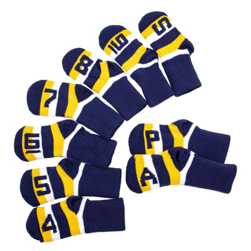 

9Pcs Golf Head Headcover Set Knitted Fabric Golf Iron Head Covers Golf Wedges Cover with Big Numbers for Golf Club Head темно-синий