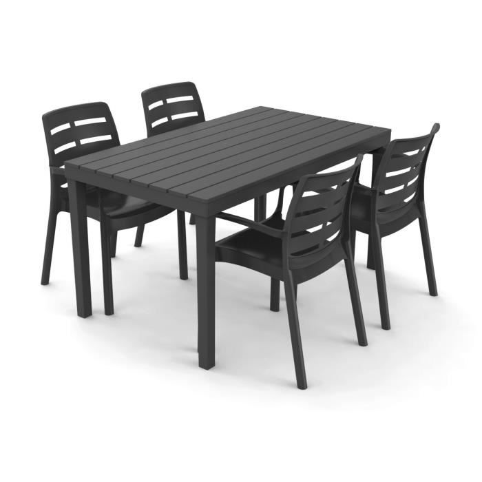 Fauteuil de jardin empilable Borneo - Gris anthracite - Effet bois - Polypropylène