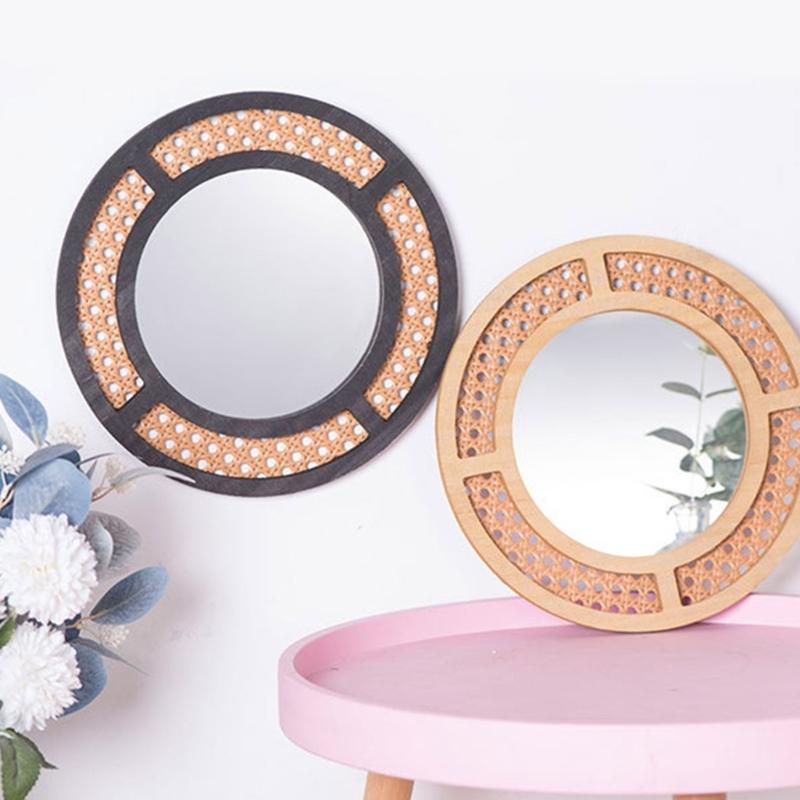 Woven Rattans Round Makeup Mirrored Innovative Art Decors Bathroom Bohemian Wall Hangings Mirrored Living Room Decorations
