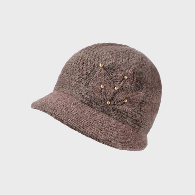 Mother Warm Hat Women's Autumn Winter Rabbit Hair Knitted Hat Middle-Aged and Elderly Thick Ear Protection Fisherman Hat