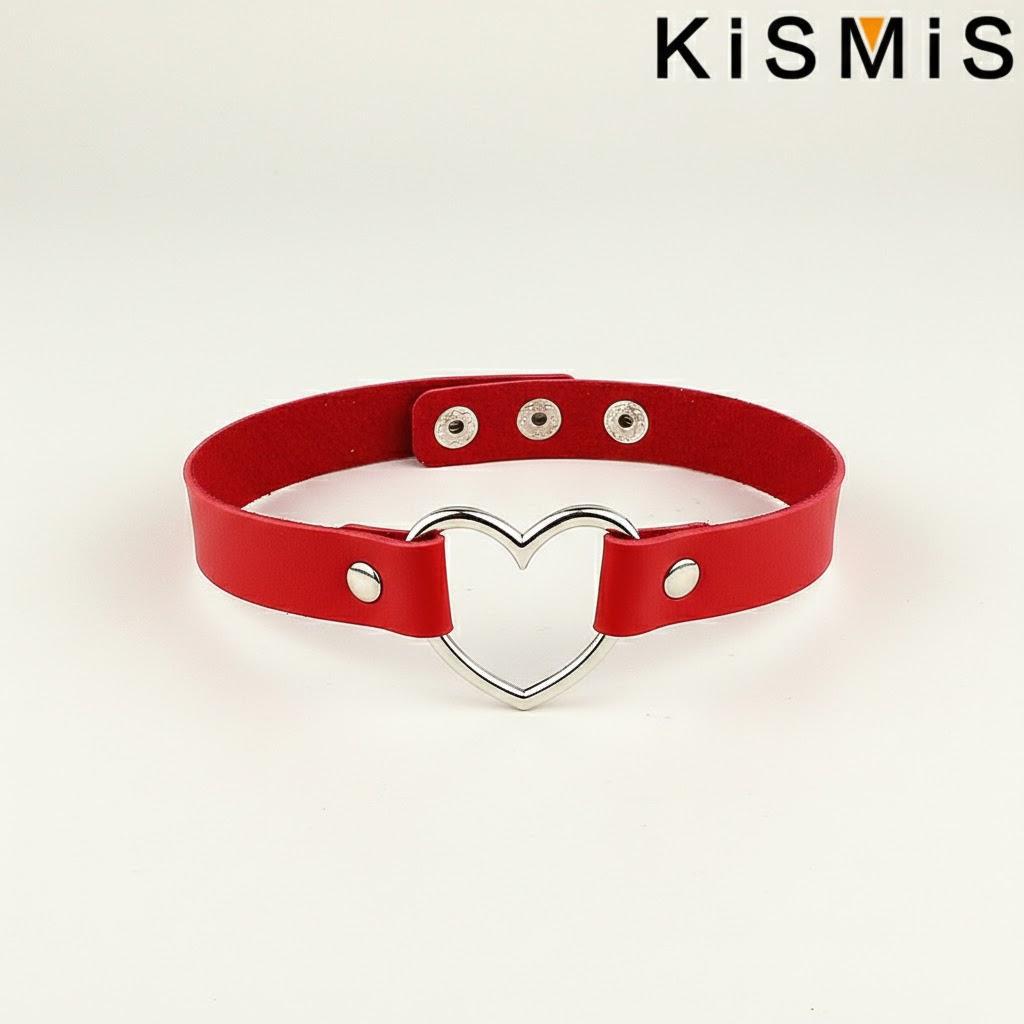 

Gothic Punk Rock Choker Necklace for Women Adjustable Leather Collar Heart Pendant Jewelry Fashion Accessories красный