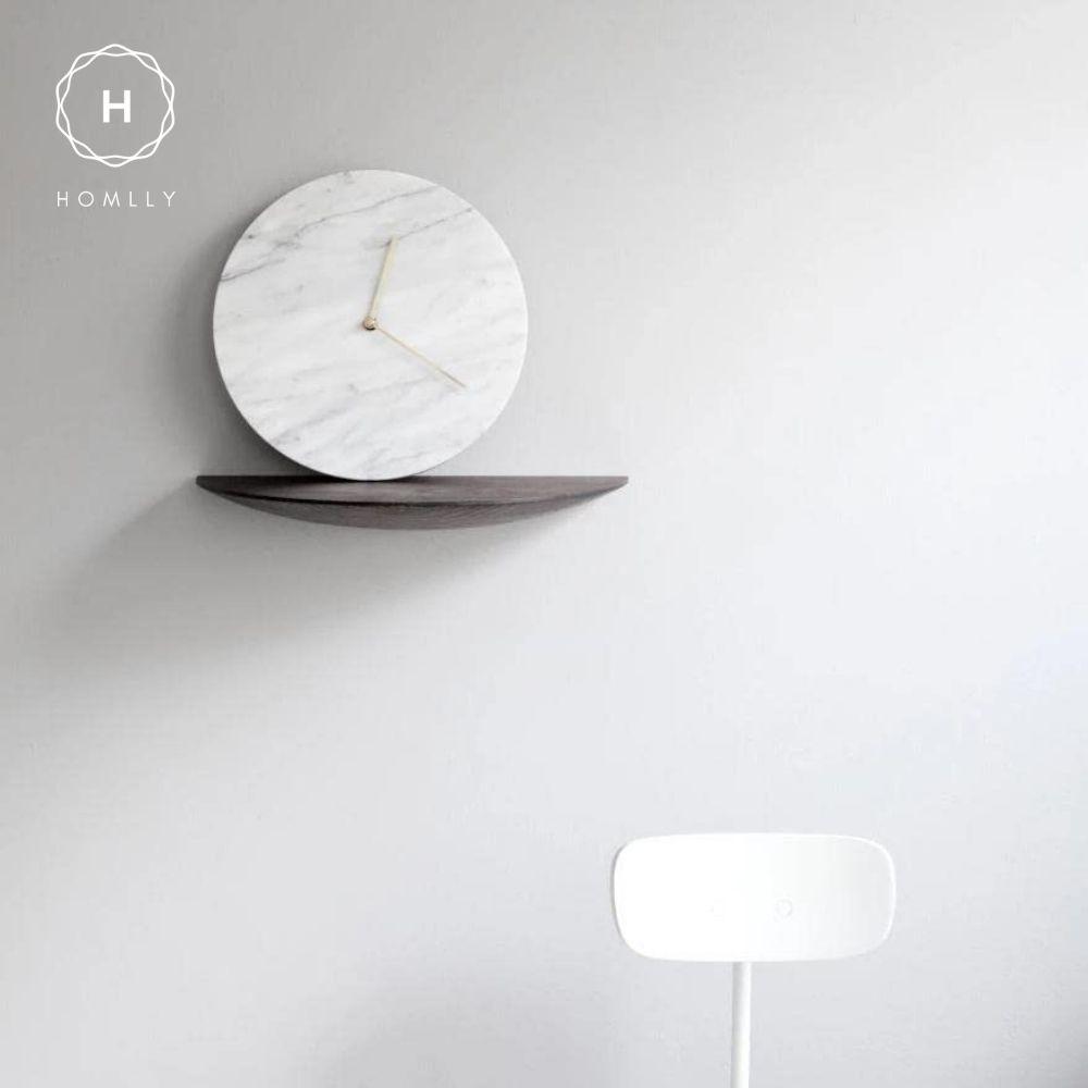 Homlly Contemporary Minimalist Natural Marble Wall Clock with Gold Hands (30cm)