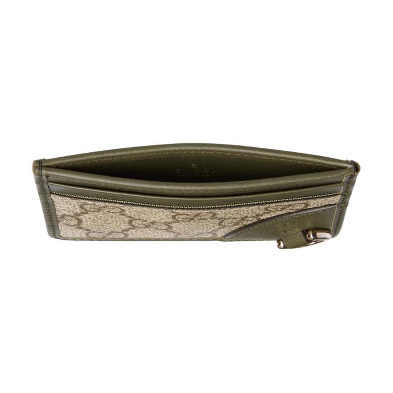 Gucci GG Emblem Embossed Logo Coated Fabric Card Holder Women's Green