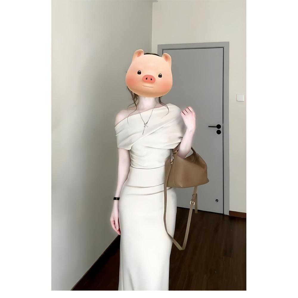 New Early Summer Wear Slanted Shoulder Swing Collar Dress, Children's Spring and Summer Temperament Slim-fitting Versatile Hip-wrapped Dress