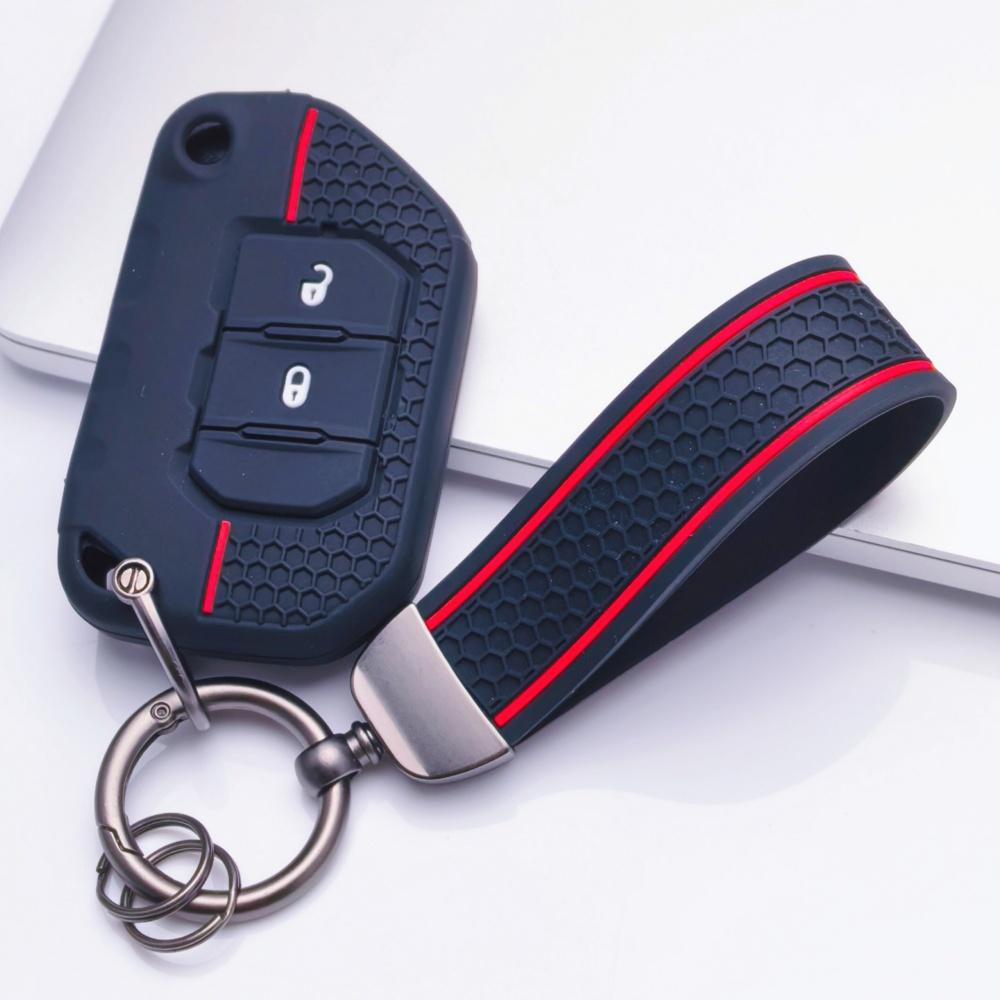 Silicone Key Fob Cover with Keychain for Jeep Wrangler JL Gladiator JT 2018-2025, for Your Key, Protective Accessory, Key Fob Protection