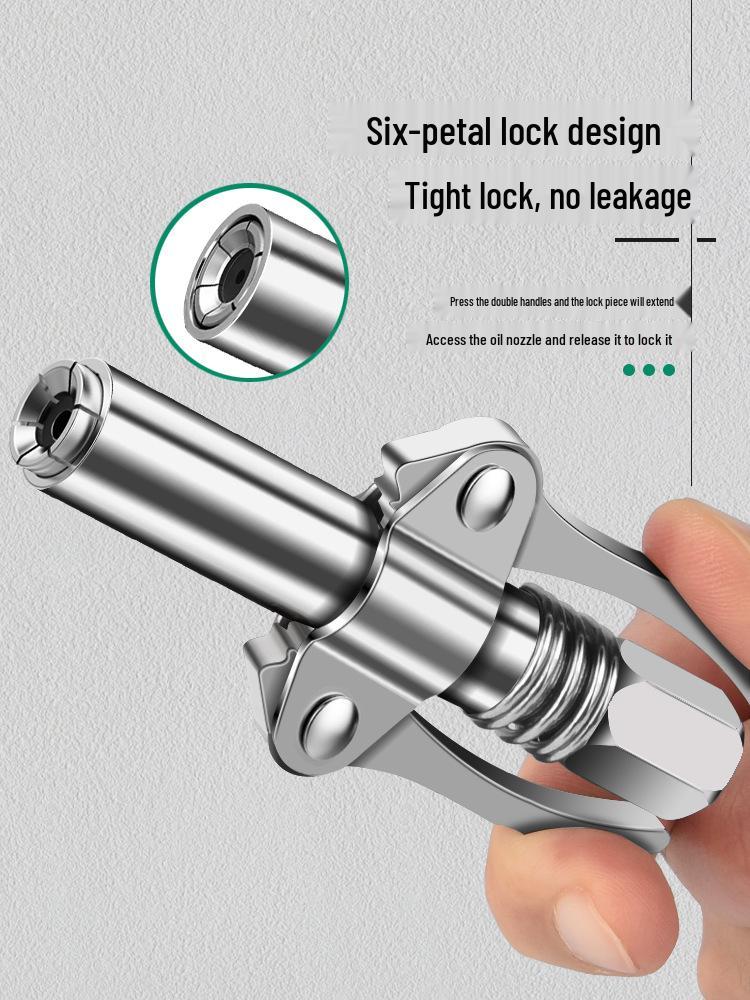 High-Pressure Self-Locking Grease Nozzle with Pliers-Type Grip and Flat Head for Electric, Pneumatic, or Manual Grease Guns