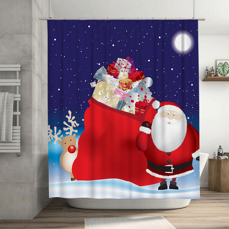 

Tu Christmas Shower Curtain Santa Claus Festive Holiday Bathroom Decor Waterproof Xmas Pattern Fabric Backdrop W60H190(CM)-1 Pcs