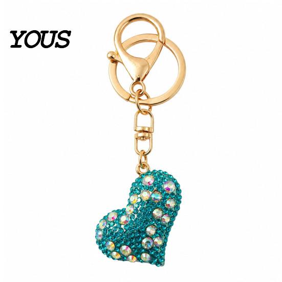 Zinc Alloy Key Ring Sparkling Rhinestone Love Heart Keychain , Car Purse Decoration Ring, Handbags Backpacks Charm Accessory, Gift for Women
