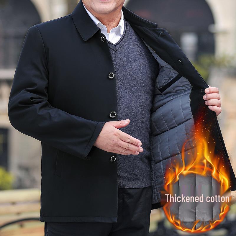 Men's Cotton-Padded Jacket for Dad: Spring & Autumn Button-Up for Middle-Aged & Elderly