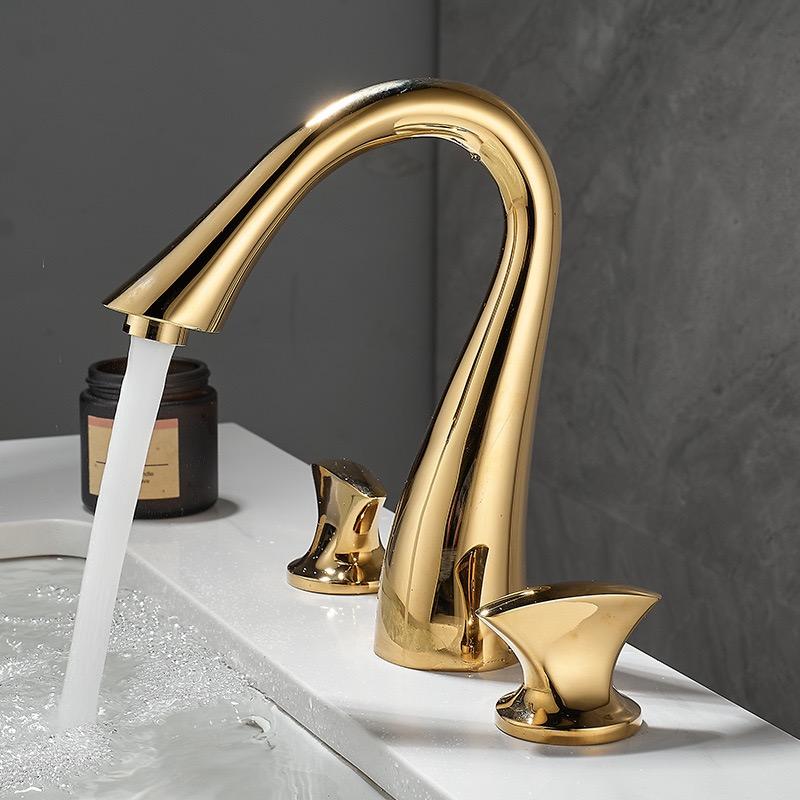 Brass Basin Faucet Hot and Cold Water Tap Nordic Style Bathroom Washbasin Three-Hole Faucet Separate Three-Piece Set