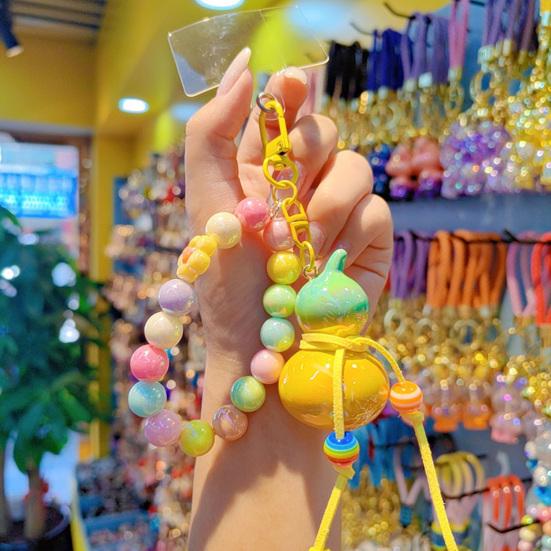 Keychain Macaron Color Beads Portable Anti-Lost Mobile Phone Chain Gourd Design Key Chain Bag Hanger Backpack Accessory