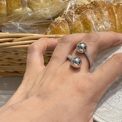 Popcorn Texture Double Orb Ring Simple Dragon Scale Cross Geometric Orb Ring Elegant Simple Women Rings