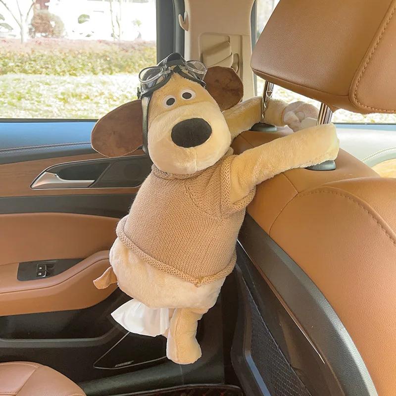 Soft Plush Tissue Box Cute Pet Hanging Car Paper Tower Box Creative Plush Doll Tissue Box In-car Armrest Doll Decoration