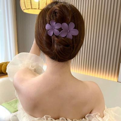 Girl Hair Clip Flower Decor Solid Color Elastic Spring Fix Tightly Anti-slip Hair Decoration Frosted Pointed Sticks Lady Hairpin Hair Accessory