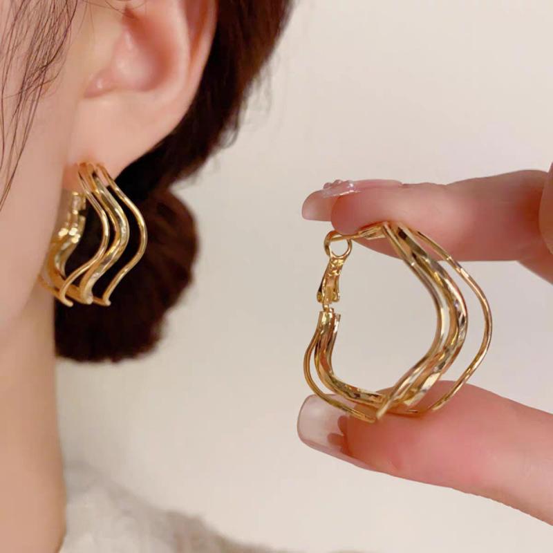 Niche design square geometric hollow earrings women s simple cold wind advanced sense silver earrings commuter versatile models