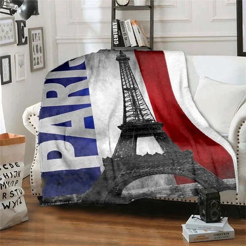 Eiffel Tower Retro Style Flannel Plush Throw Blanket Creative Soft Warm Lightweight Home Sofa Bed Decor Office Travel Gifts