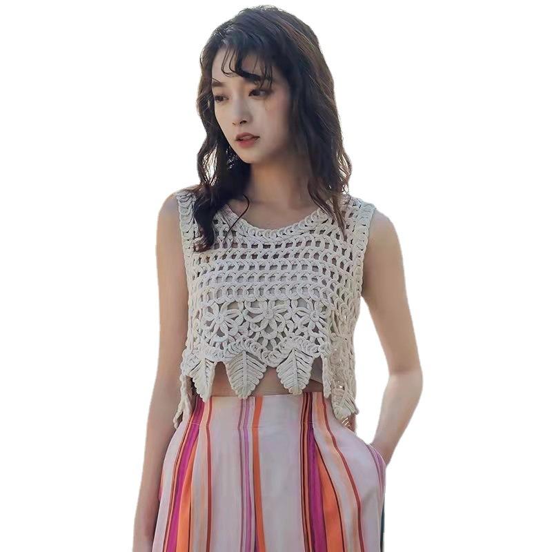 Women's Holiday Travel Hollow Out Tops Short Vest Bohemian Seaside Vest Cover-up