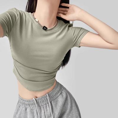 2024 Harajuku Women Crew Neck Short Sleeve Cotton Tee With Ruched Sides Detail T-shirts
