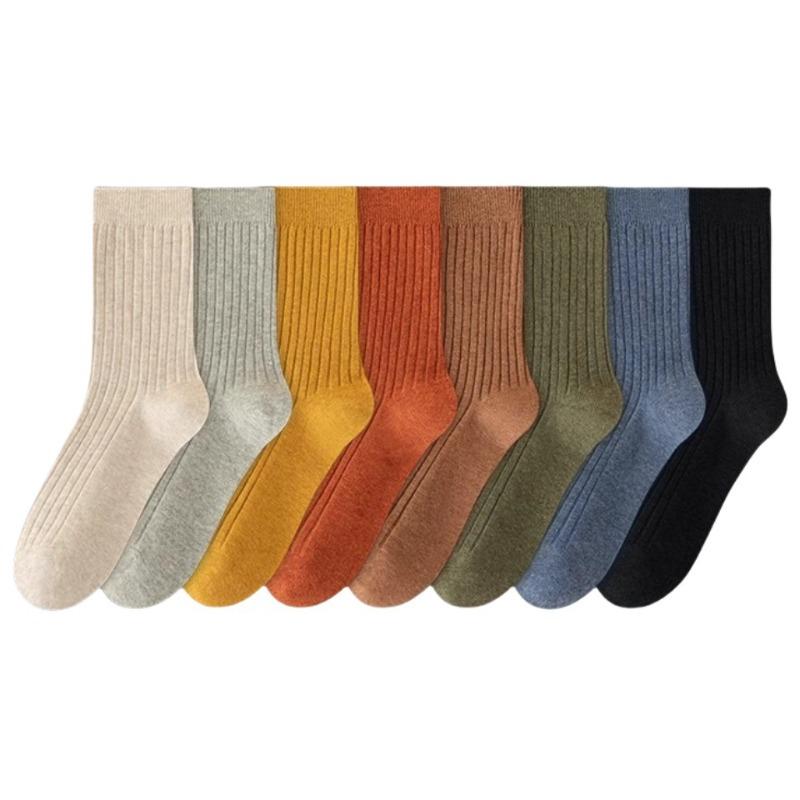 5 Pairs of Women's Spring and Autumn Style New Cylinder Pure Cotton Pile Socks