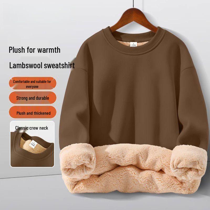 Men's Winter Thick Lambswool Hoodie: Youthful, Warm, Pure Color, Loose Fit, Plus Size