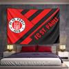 Diagonal Red and Black Geometric Patterns with FC St. Pauli Logo and Text. Patterned Tapestry for Bedroom and Living Room Home Decor