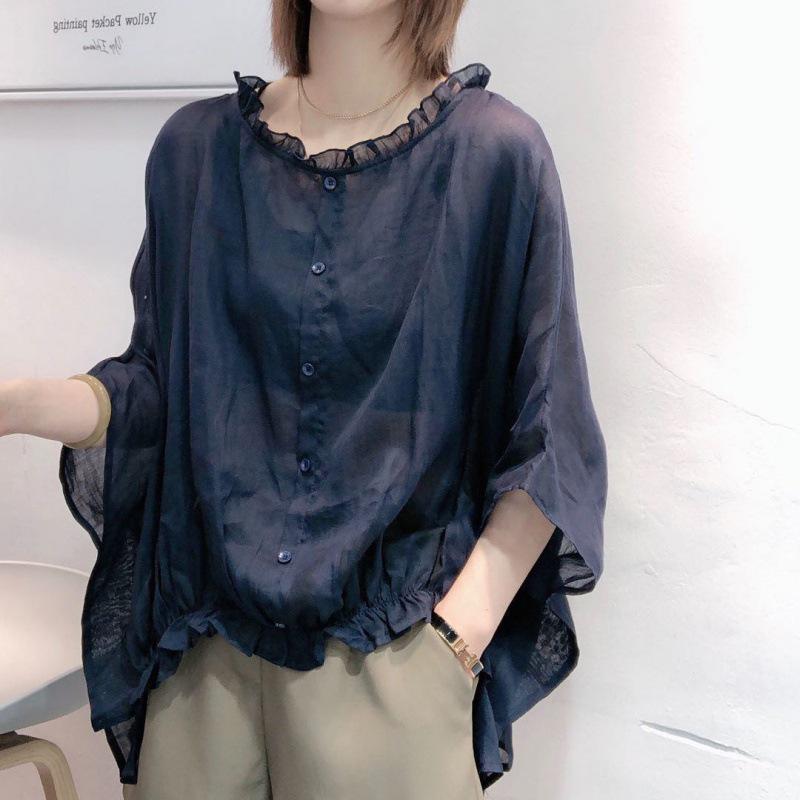 2021 New European-Style Women's Bat Sleeve Imitation Linen Summer Top