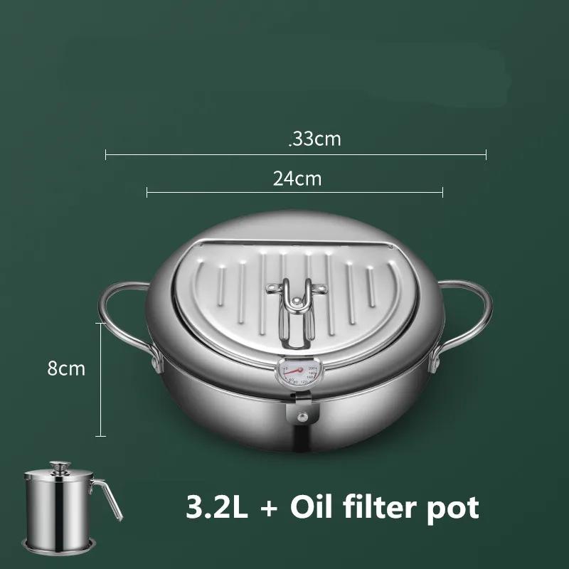 Japanischer Fritteusentopf mit Thermometer und Deckel 304 Edelstahl Küchen-Tempura-Fritteuse 20 24 cm Töpfe und Pfannen