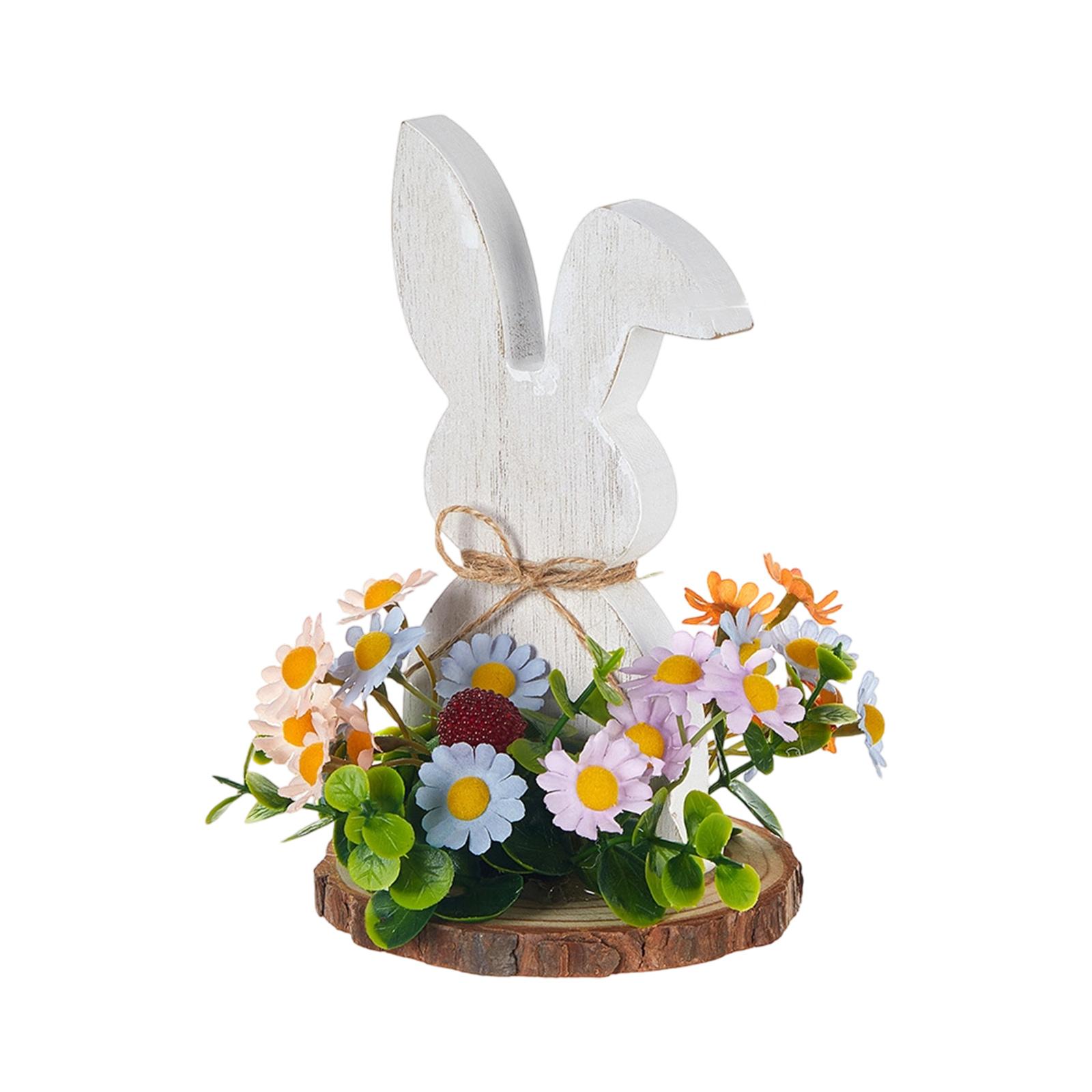 

Дерев яні прикраси у формі кролика зі штучними квітами, Святкові прикраси One Size