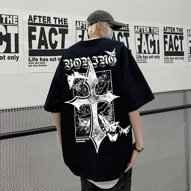

2025 Cool Cross Summer Fashion 100 Cotton Roundneck Shortsleeved Shirt Adult Men Comfortable Versatile Daily Soft Breathable 4XL