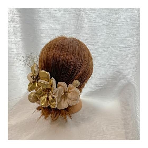 Chirimen Fabric Tsumami Zaiku Hair Accessory for Coming-of-Age Ceremony, Graduation, Wedding - Ball Kanzashi, Head Dress, Bridal, Wedding, Furisode,