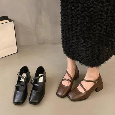 Chaussures Mary Jane tendance Chaussures à talons épais Élégantes Classiques Rétro Bout carré Chaussures simples Confortables Douces à talons bas Escarpins pour femmes