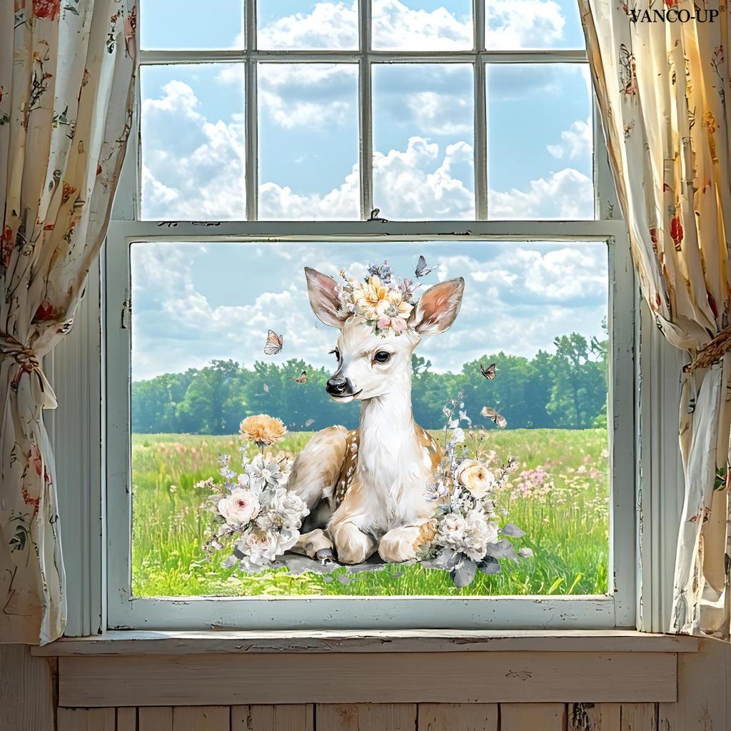 Cartoon Animal Floral Butterfly Window Stickers, PVC Static Cling Glass Decals for Window Storefront Home Decoration