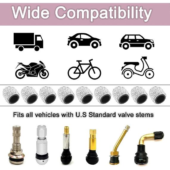 Bling Tire Valve Stem Caps 4 Pack Crystal Tire Caps Shinny Rhinestone for Women, Wheel Tire Valve, Car Accessories Universal for Cars, Trucks, SUV